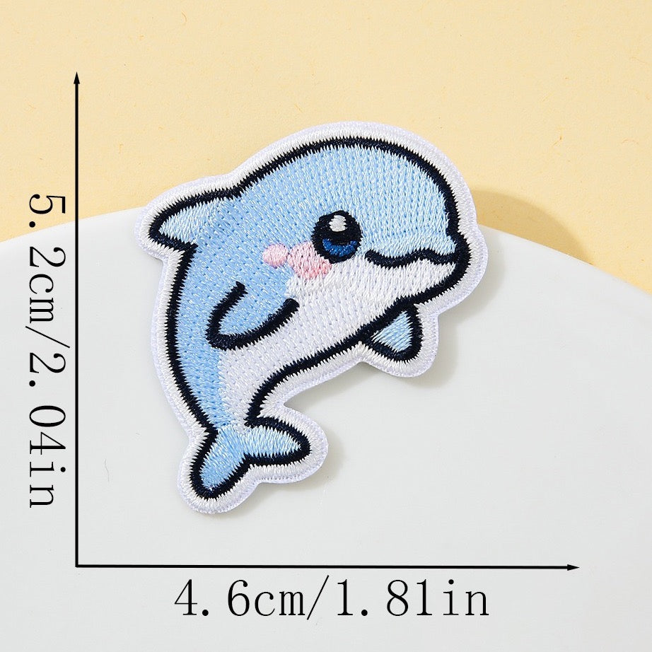 diving dolphin kawaii embroidered stick-on patch