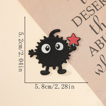 spiky dust bunny embroidered stick-on patch with red star