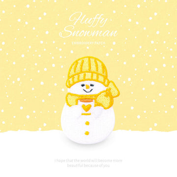 warm yellow mug snowman fluffy winter embroidered stick-on patch