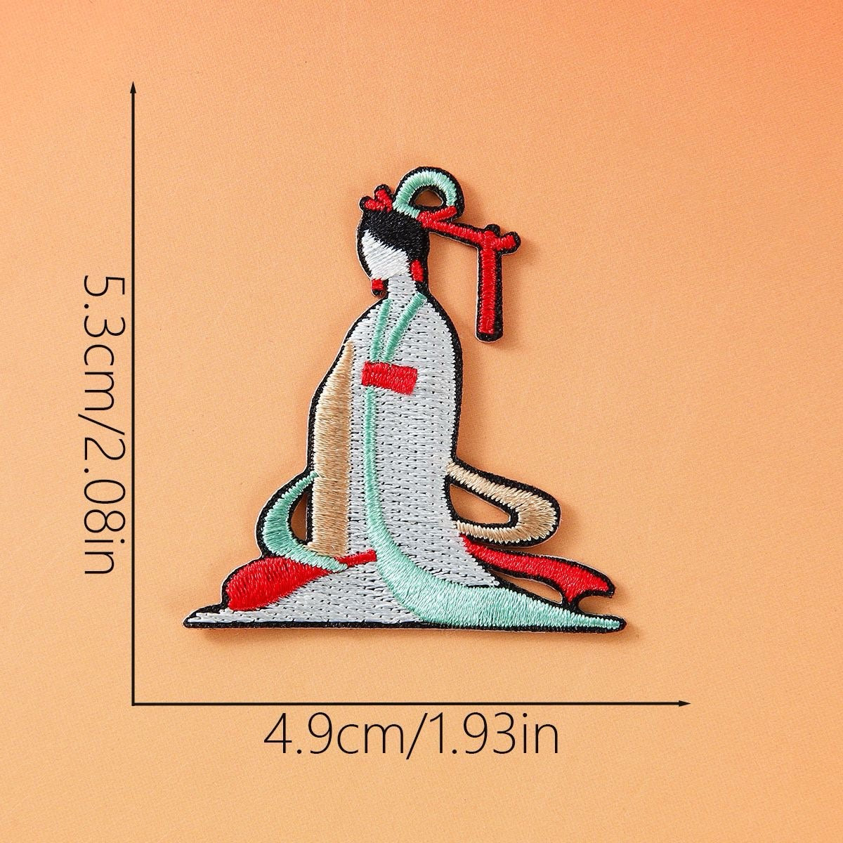 sitting fairy with flute ancient chinese hanfu embroidered stick-on patch
