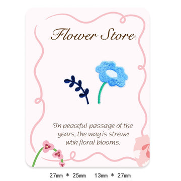 navy fern and cornflower blue whimsical flora embroidered stick-on patch