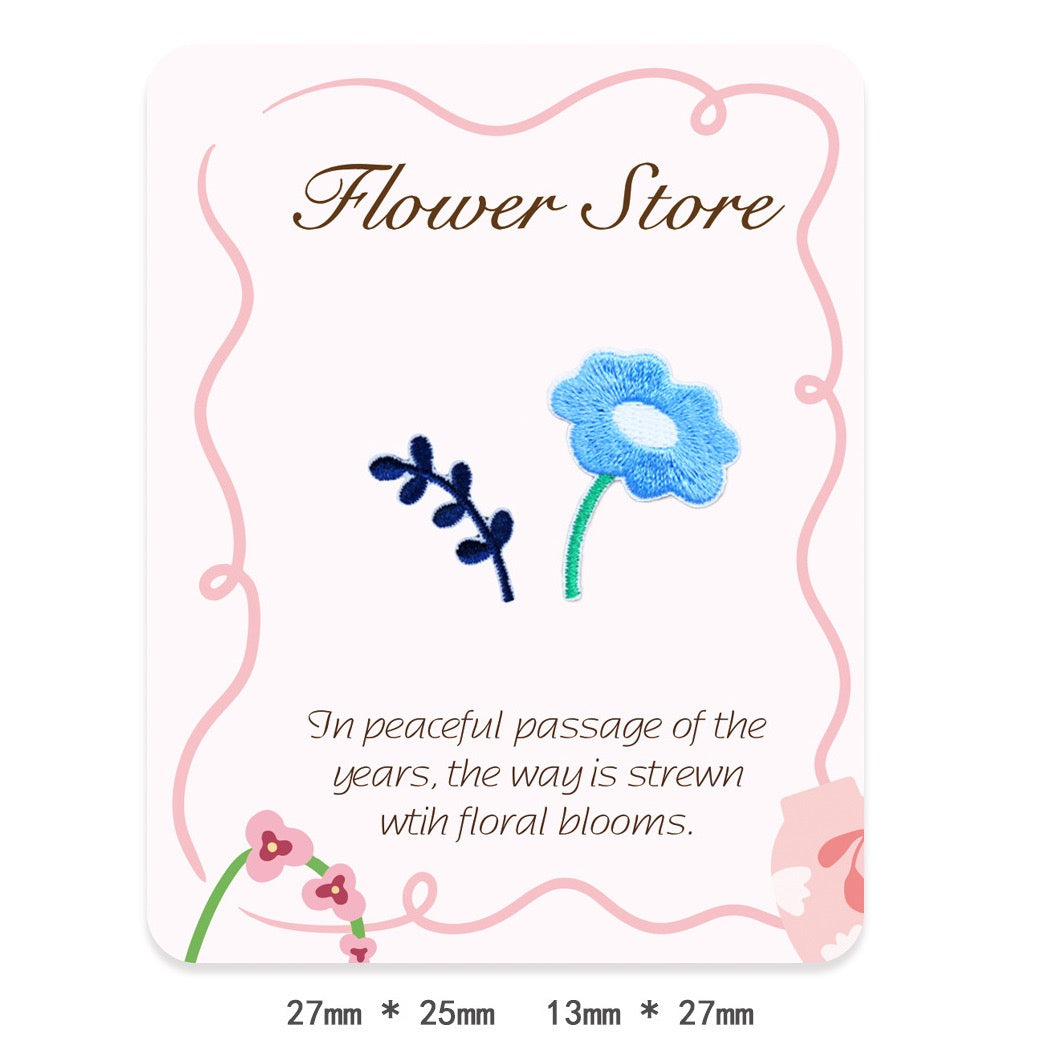 navy fern and cornflower blue whimsical flora embroidered stick-on patch