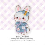 blue qipao bunny with white floral stitching embroidered stick-on patch