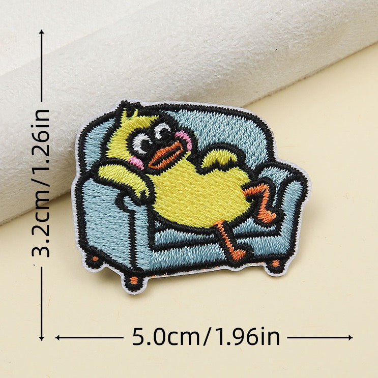 couch potato duck funny quirky embroidered stick-on patch