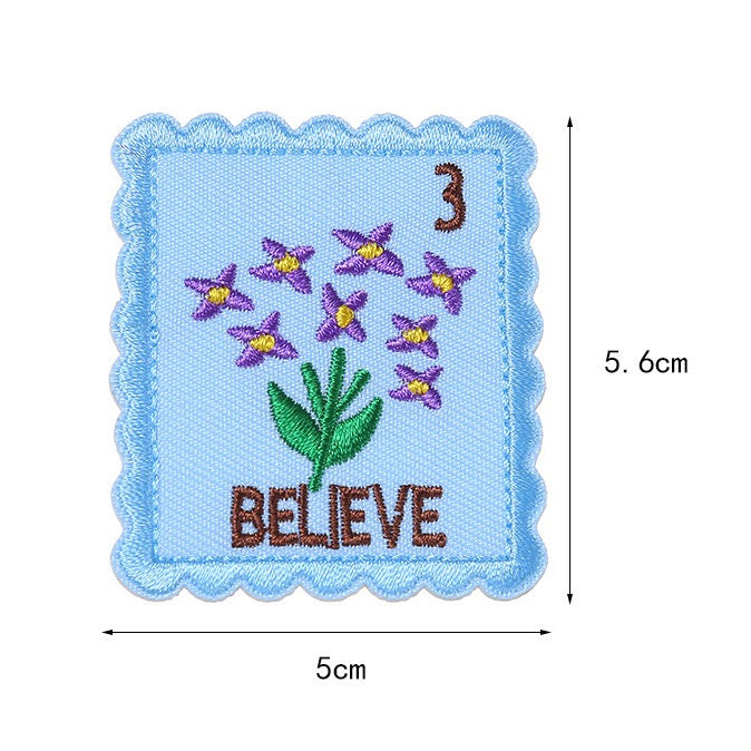 purple lavender believe floral postage stamp embroidered stick-on patch