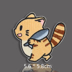 tabby cat running with fish in mouth embroidered stick-on patch