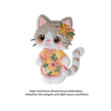 yellow blossom cheongsam tabby cat 3D embroidered stick-on patch