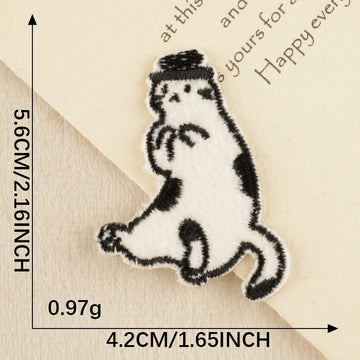 gentleman cat in top hat kawaii black and white embroidered stick-on patch