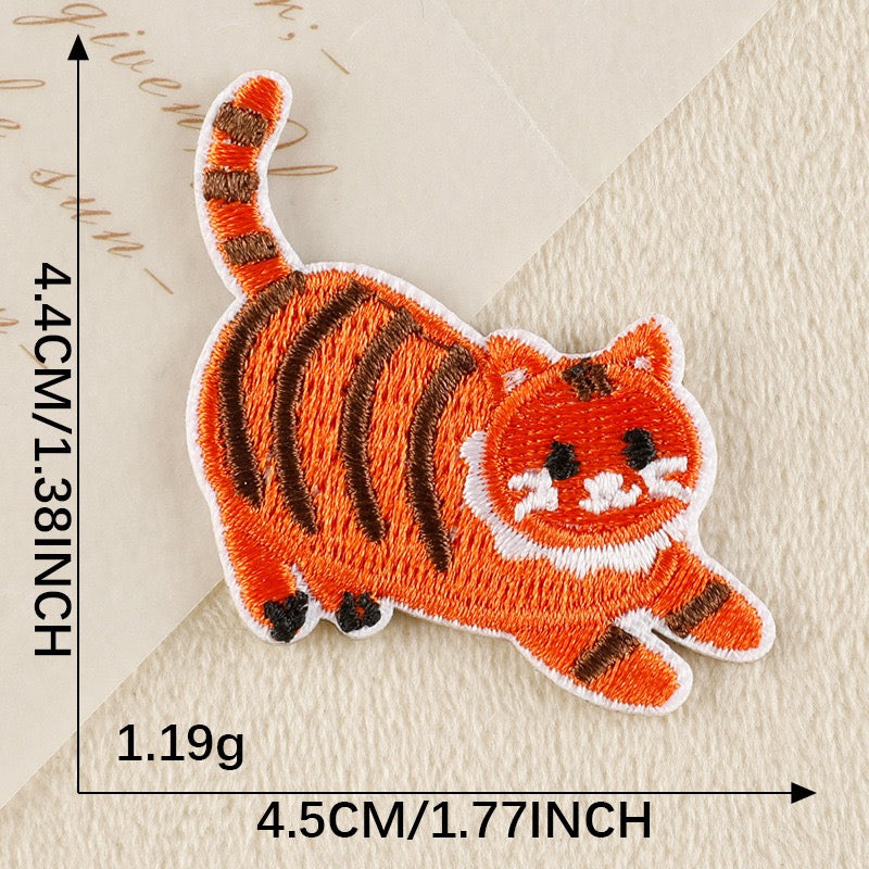 stretching orange tabby tiger style whimsical embroidered stick-on patch