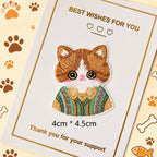 orange tabby in green sweater embroidered stick-on patch — green pastoral sweater with cloud and tree detail