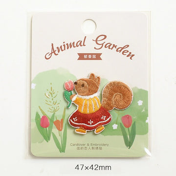 tulip squirrel garden embroidered stick-on patch