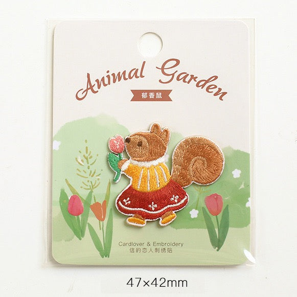 tulip squirrel garden embroidered stick-on patch
