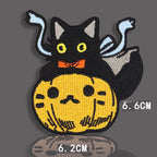 black cat on jack-o'-lantern embroidered stick-on patch