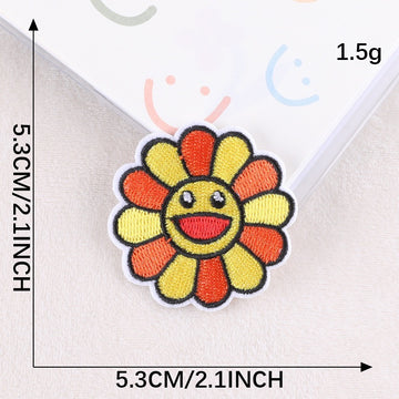 sunset yellow and orange smiley flower embroidered stick-on patch