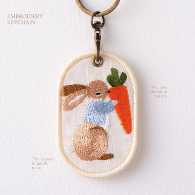 Vintage Storybook Bunny Double-Sided Embroidered Keychain Charms