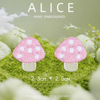 pink polka dot mushroom pair embroidered stick-on patch