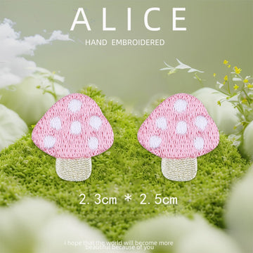 pink polka dot mushroom pair embroidered stick-on patch