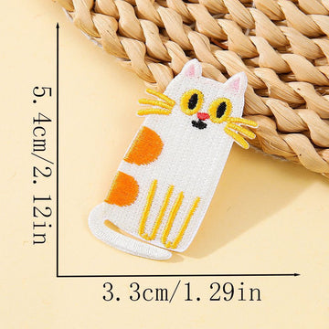 sitting white and ginger calico derpy cat embroidered stick-on patch