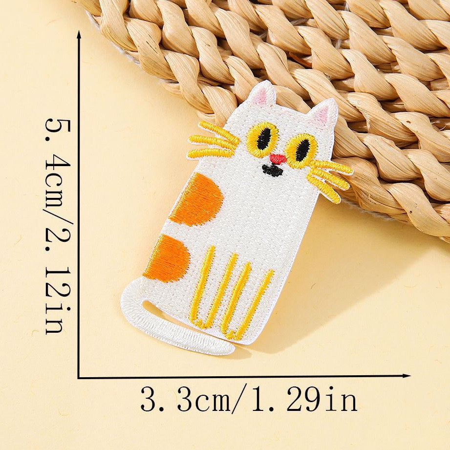 sitting white and ginger calico derpy cat embroidered stick-on patch