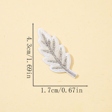 beige white leaf embroidered stick-on patch with silver metallic vein detail