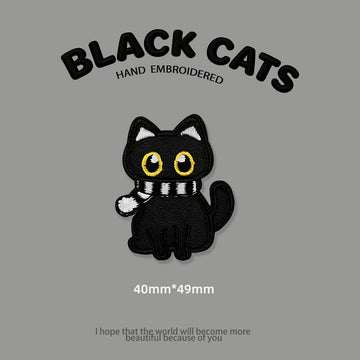 Scarf-Wearing Black Cat Patches (Stick-On) - CheerCove
