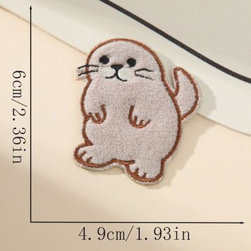 sitting chubby harp seal fluffy kawaii embroidered stick-on patch