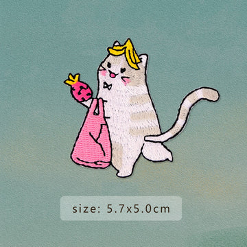 market day cat with grocery bag embroidered stick-on patch