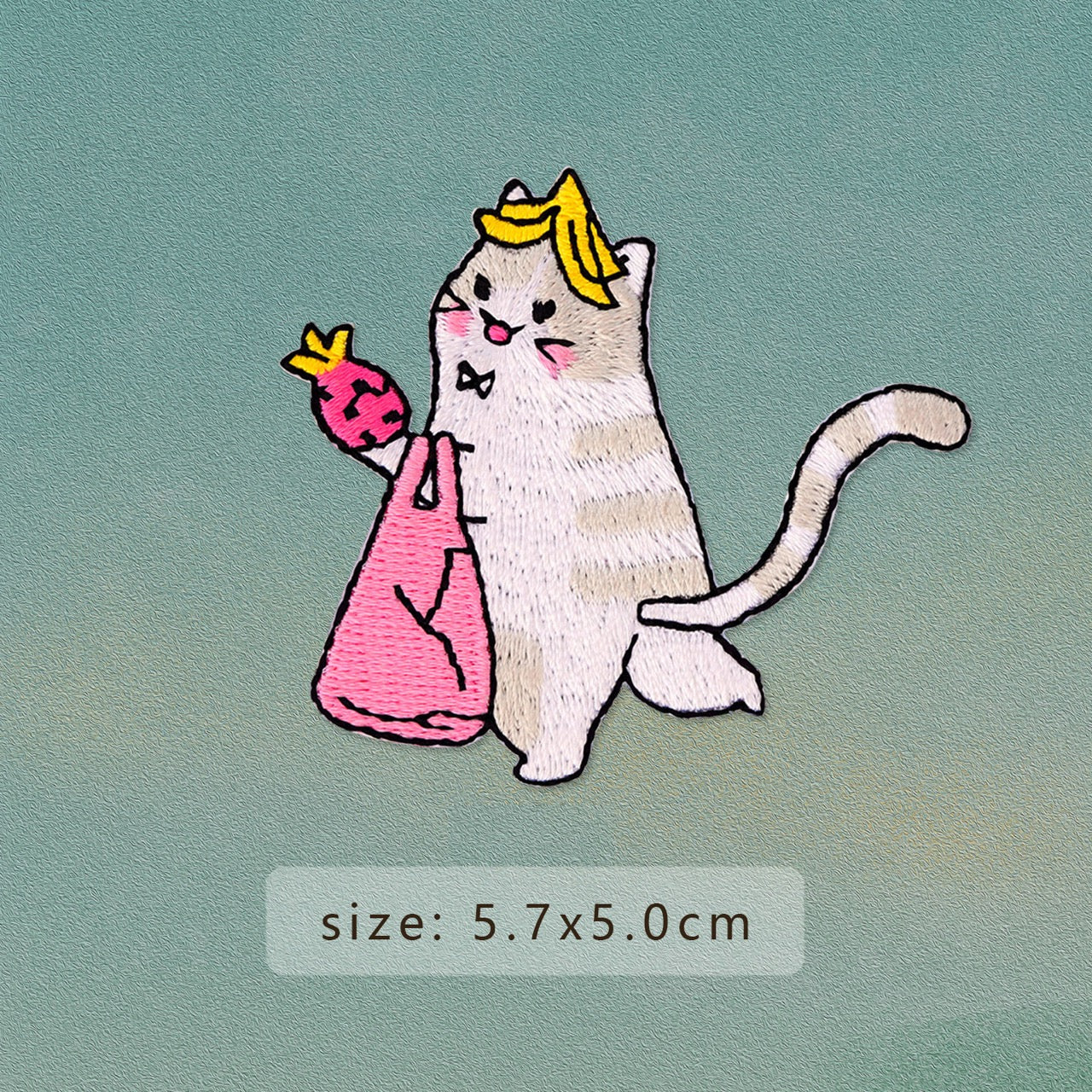 market day cat with grocery bag embroidered stick-on patch