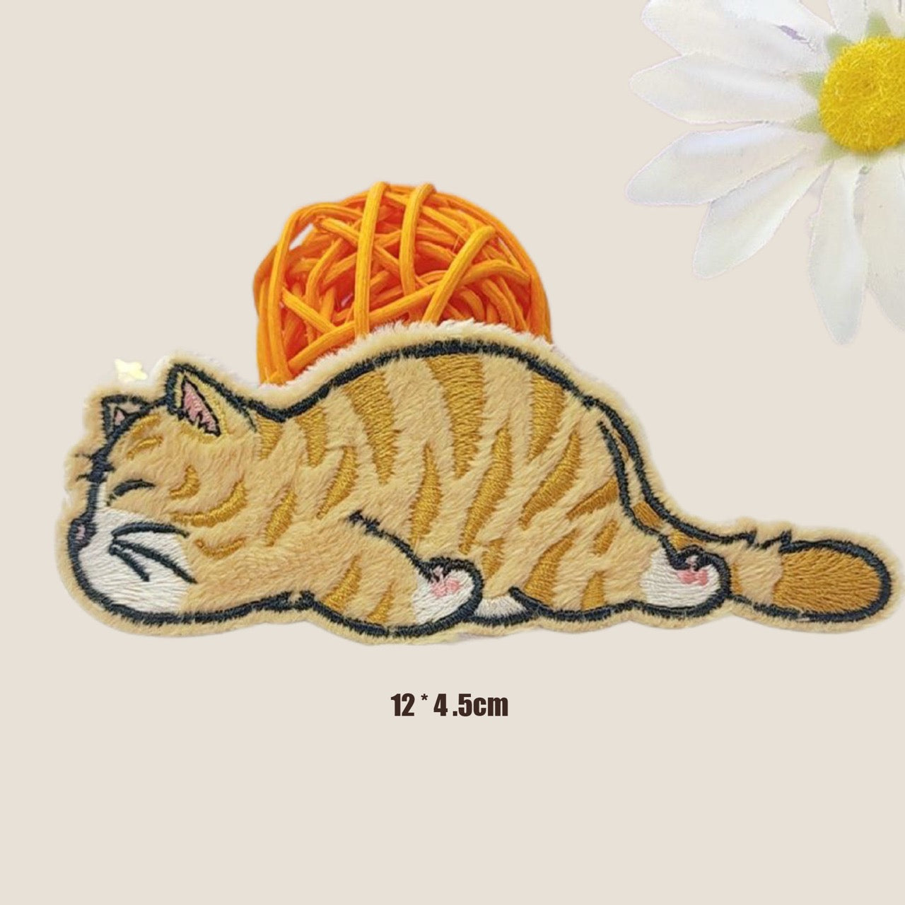 sleeping ginger tabby cat curled on its side embroidered stick-on patch