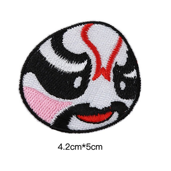 black and white hero Peking Opera face mask embroidered stick-on patch