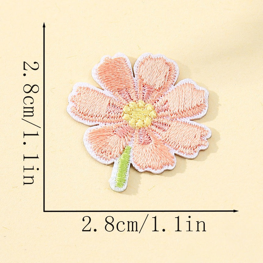sunset peach cosmos flower embroidered stick-on patch