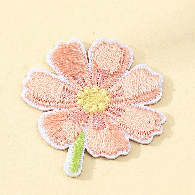 sunset peach cosmos flower embroidered patch close-up detail
