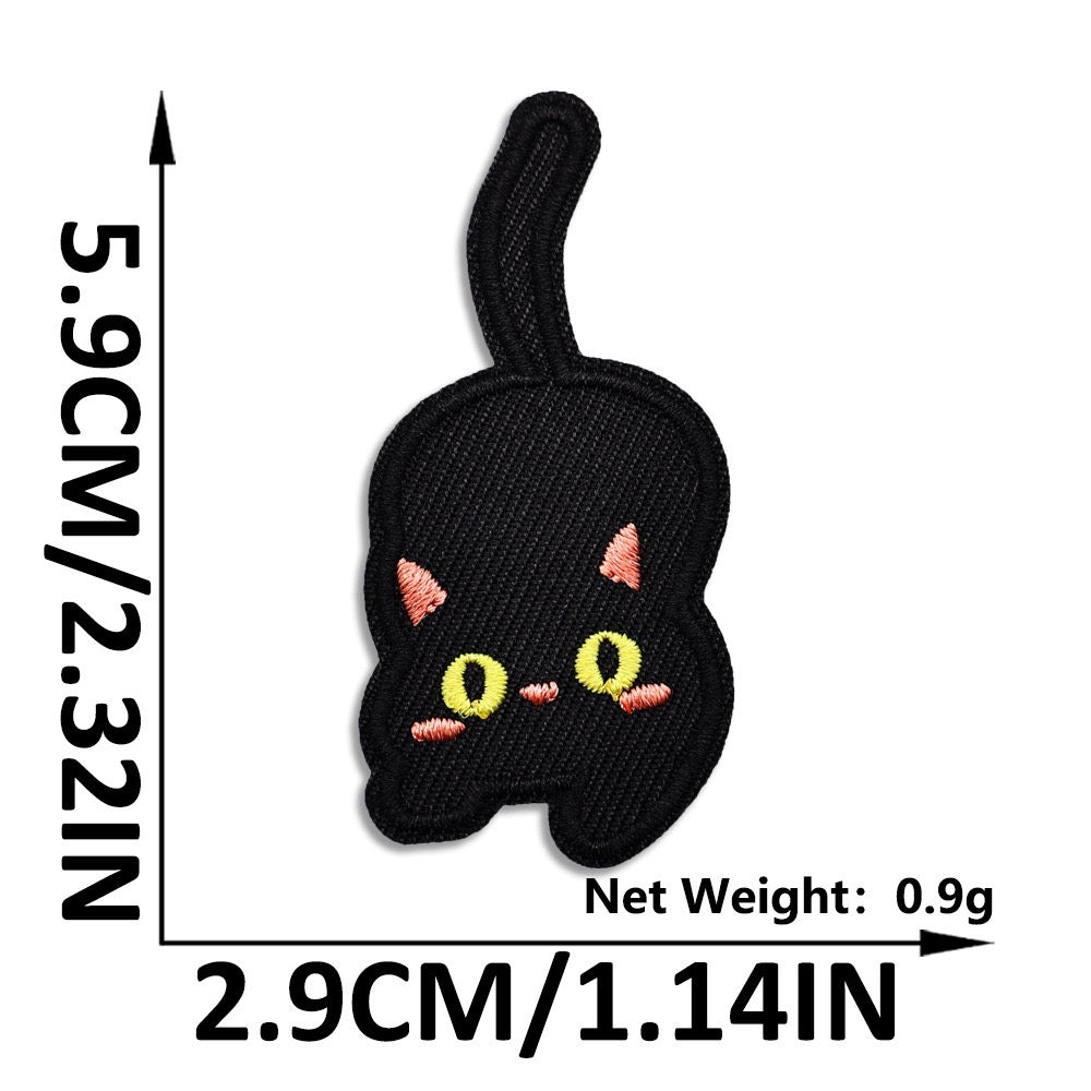 gravity-defying flip void cat whimsical embroidered stick-on patch