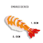 ebi shrimp nigiri embroidered stick-on patch with orange shrimp and red tail