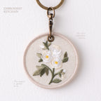 white jasmine botanical double-sided embroidered keychain charm