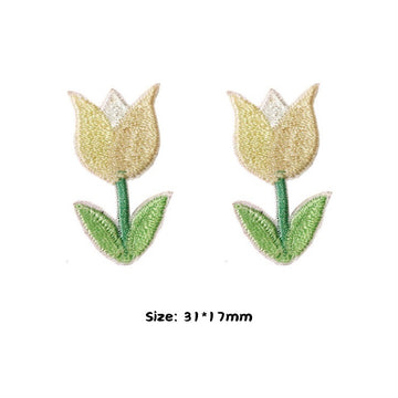 twin yellow mini tulip embroidered stick-on patches