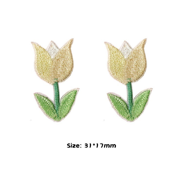 twin yellow mini tulip embroidered stick-on patches