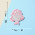 soft pink bob-cut girl minimalist line art embroidered stick-on patch