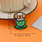 spotted dog in green polka dot cup embroidered patch