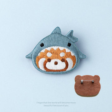 Embroidered Pins of a Cute Red Panda in a Hat