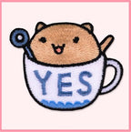 yes blue teacup cat kawaii embroidered stick-on patch