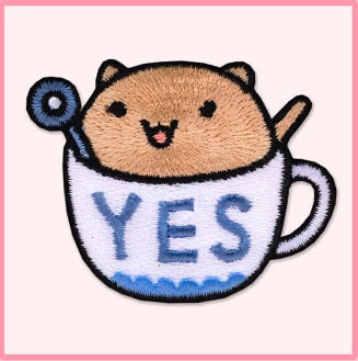 yes blue teacup cat kawaii embroidered stick-on patch