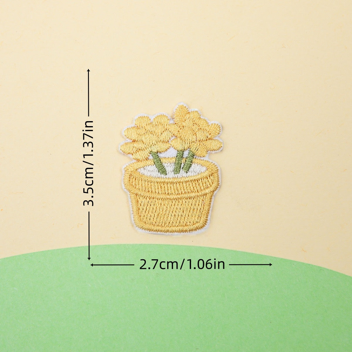 yellow pot blooming succulent embroidered stick-on patch — succulent with small flower