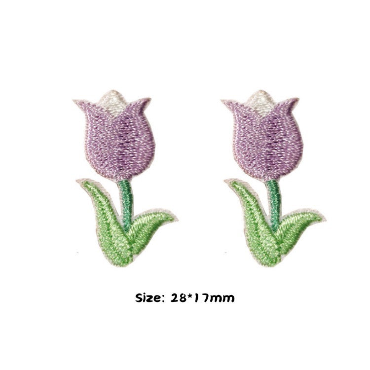 twin purple mini tulip embroidered stick-on patches