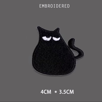 grumpy black cat embroidered stick-on patch