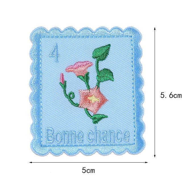 morning glory bonne chance floral postage stamp embroidered stick-on patch