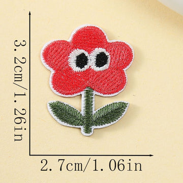 quirky red petal flower googly eyes embroidered stick-on patch