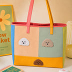 fuzzy poodle embroidered stick-on patches on canvas tote bag