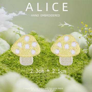 yellow polka dot mushroom pair embroidered stick-on patch