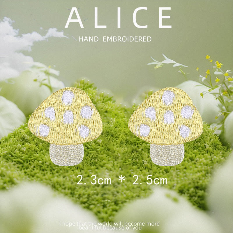 yellow polka dot mushroom pair embroidered stick-on patch